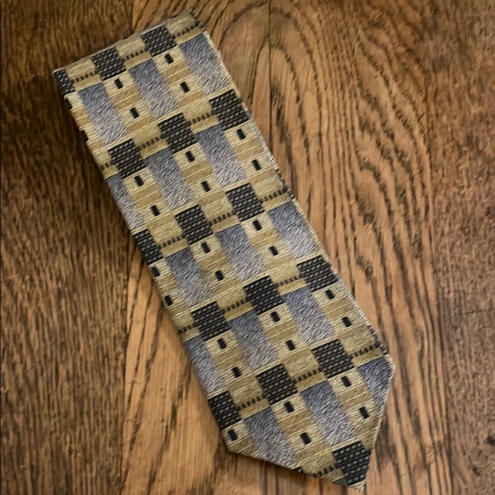 Vintage Silk Black and Gray Geometric Tie